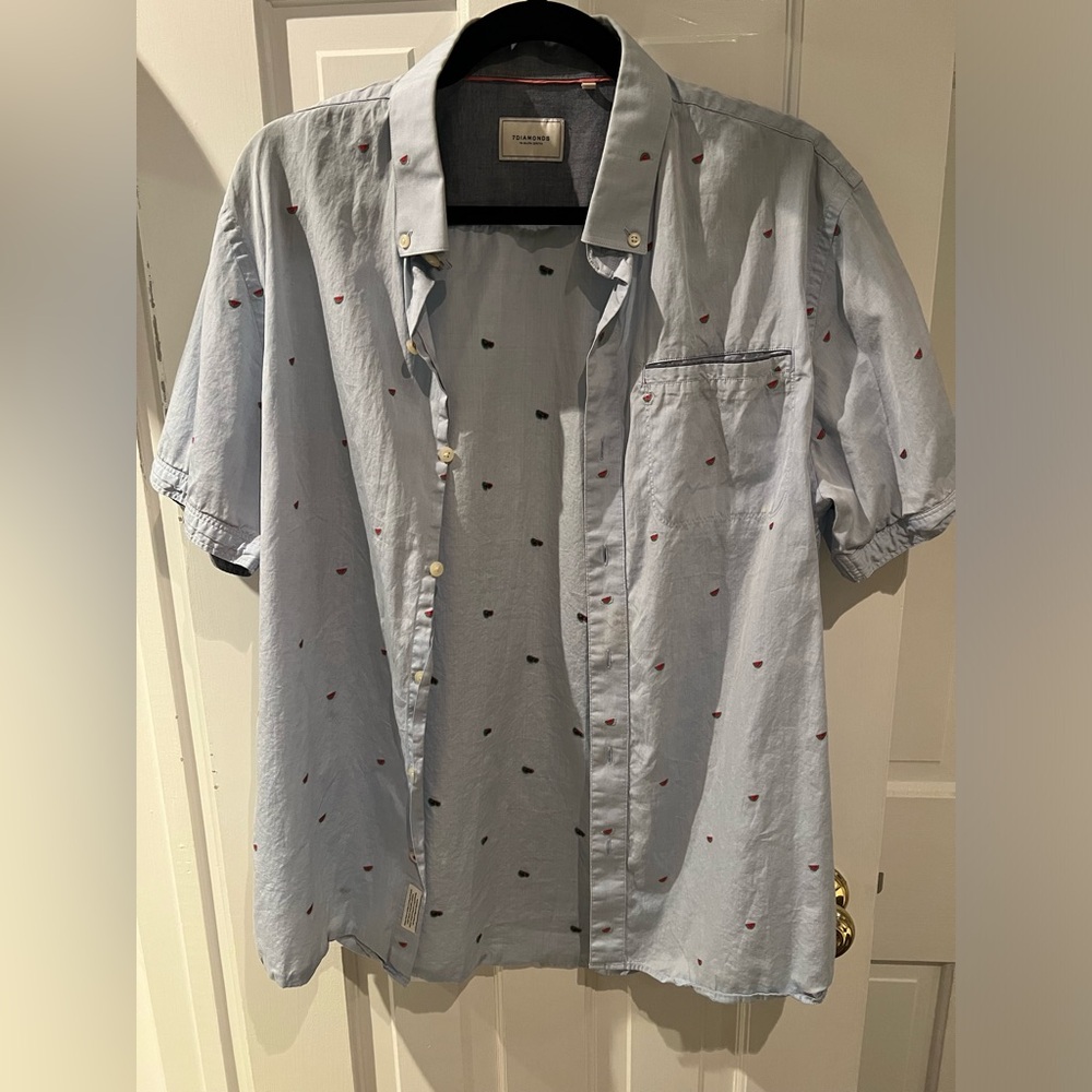 7 DIAMONDS MENS BUTTON DOWN SHIRT (with watermelon print)